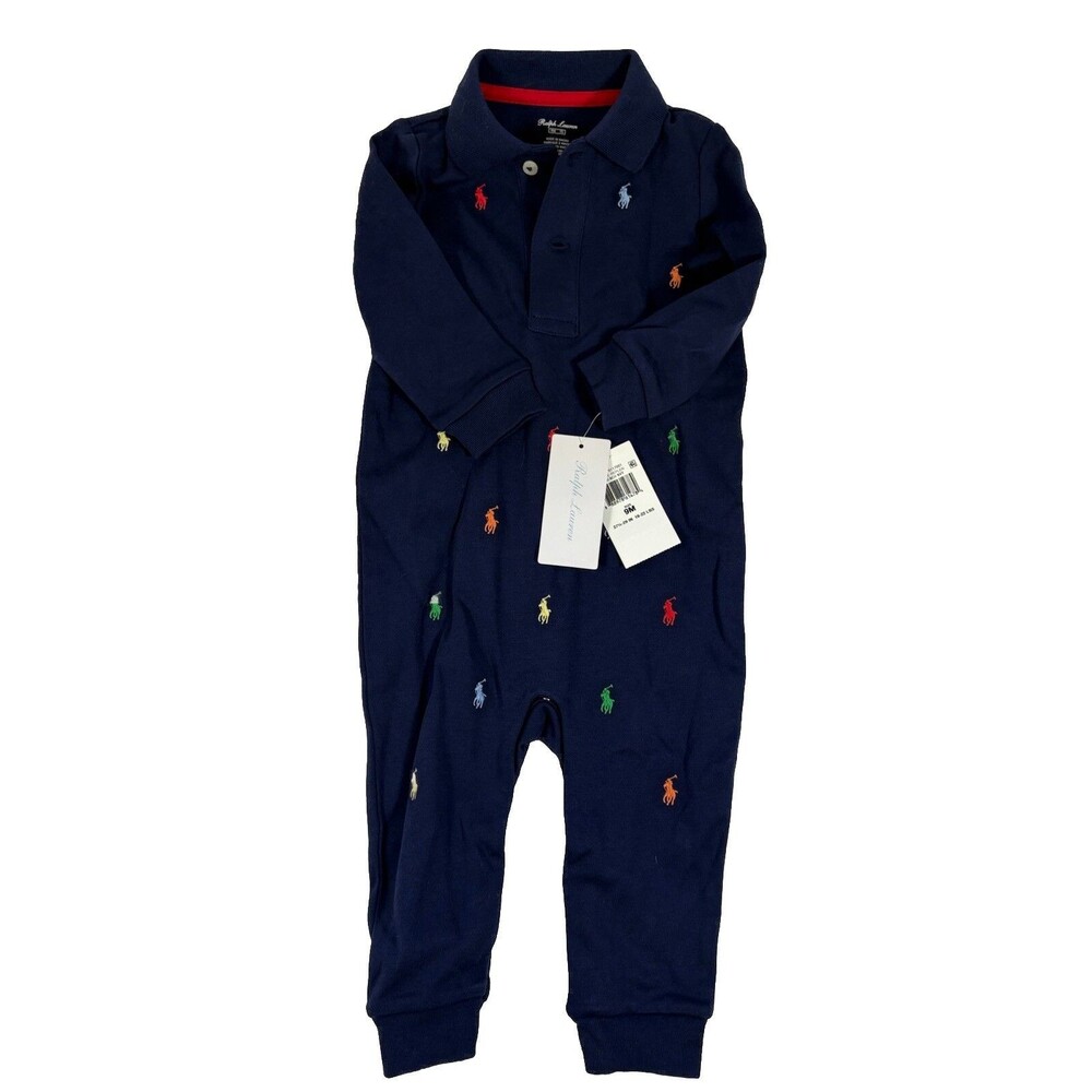 NWT Ralph Lauren Polo 9 Months Embroidered Navy Blue Sleeper